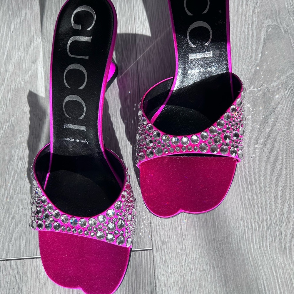 Gucci crystal-embellished sandals size EU 39.5 color Fuchsia - Picture 8 of 10